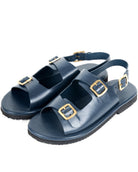Classic Two Strap Leather Women's Sandals - Navy - CiceroniSandalsSlomotion