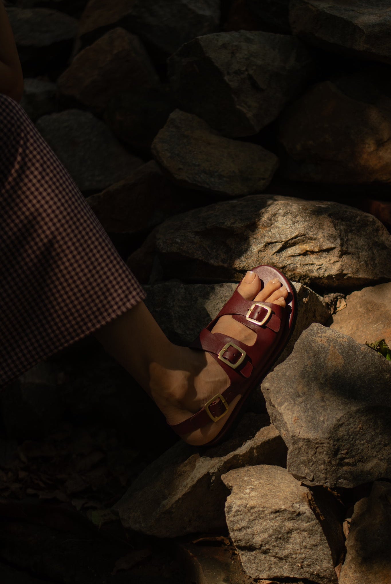 Classic Two Strap Leather Women's Sandals - Wine - CiceroniSandalsSlomotion