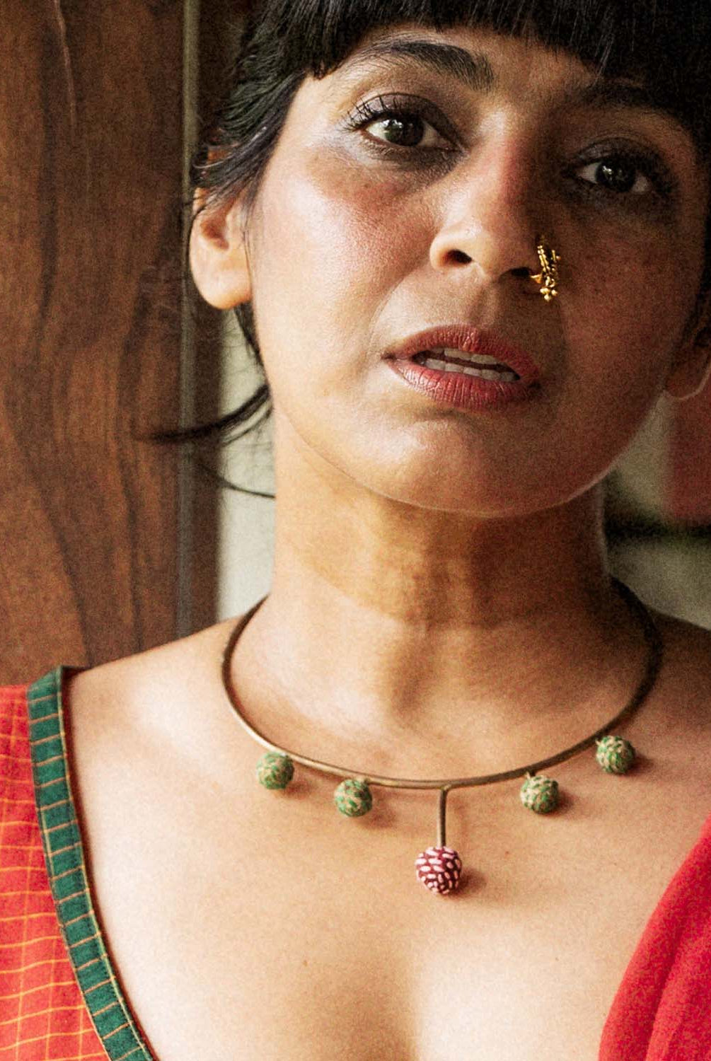 Cleo Neckpiece - Beige and Maroon - CiceroniNeckpiecePaulami