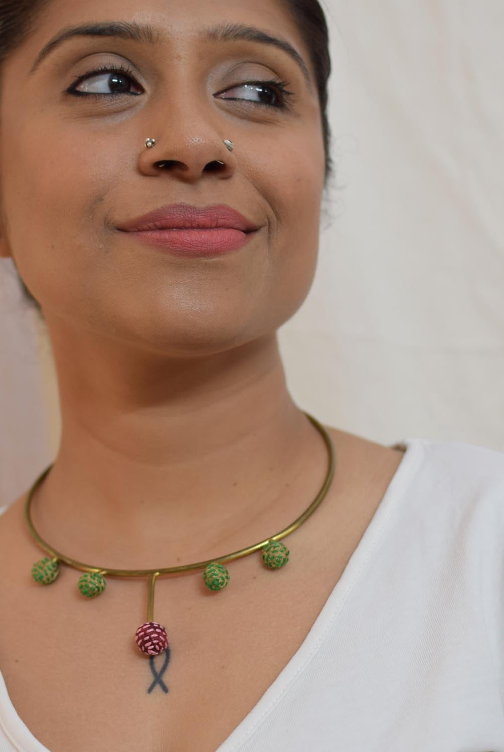 Cleo Neckpiece - Beige and Maroon - CiceroniNeckpiecePaulami