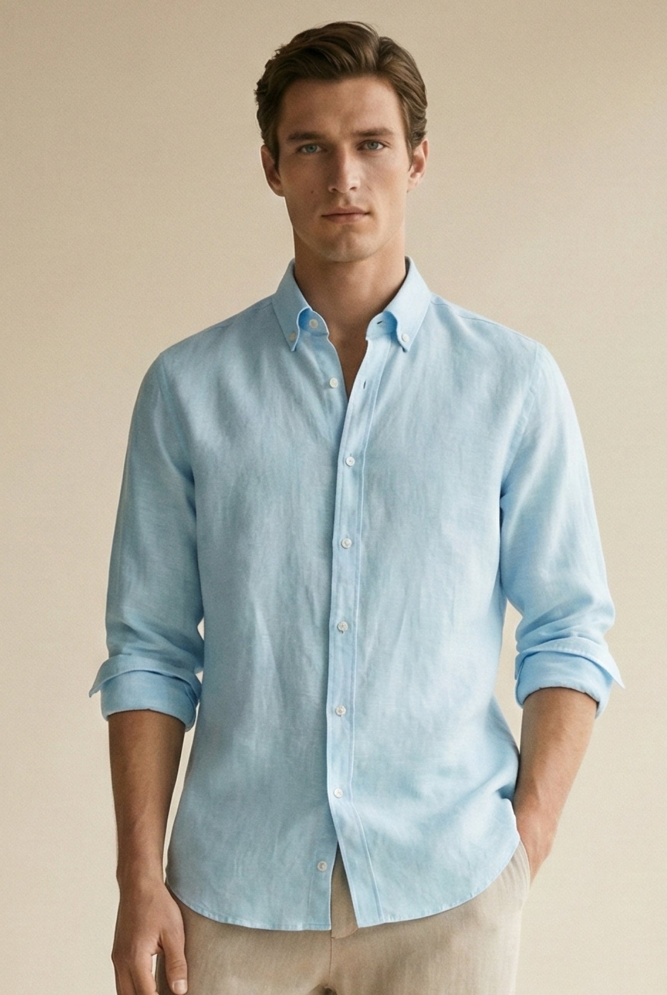 Cloud Blue 100% Pure Linen Button Down Shirt - CiceroniMen Shirtsbhrāta