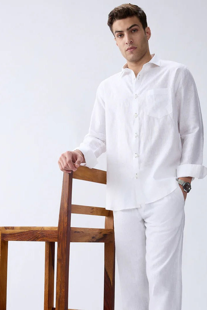 Cloudline White 100% Pure Linen Shirt (With Contrast Detailing) - CiceroniMen Shirtsbhrāta
