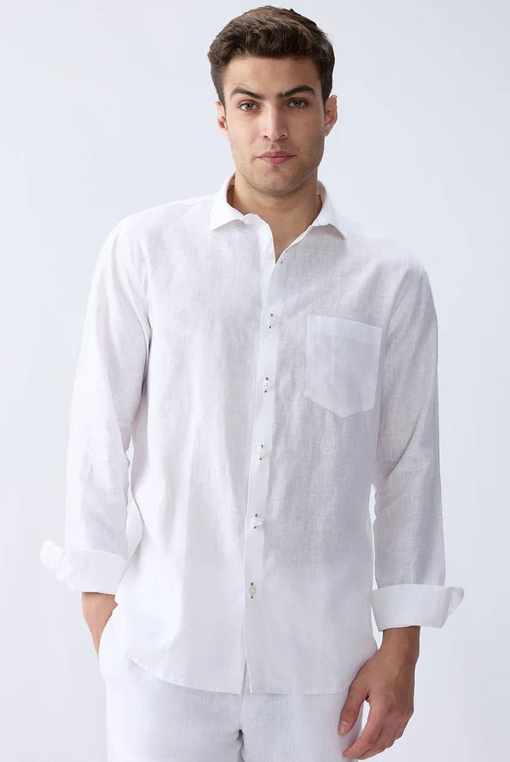 Cloudline White 100% Pure Linen Shirt (With Contrast Detailing) - CiceroniMen Shirtsbhrāta
