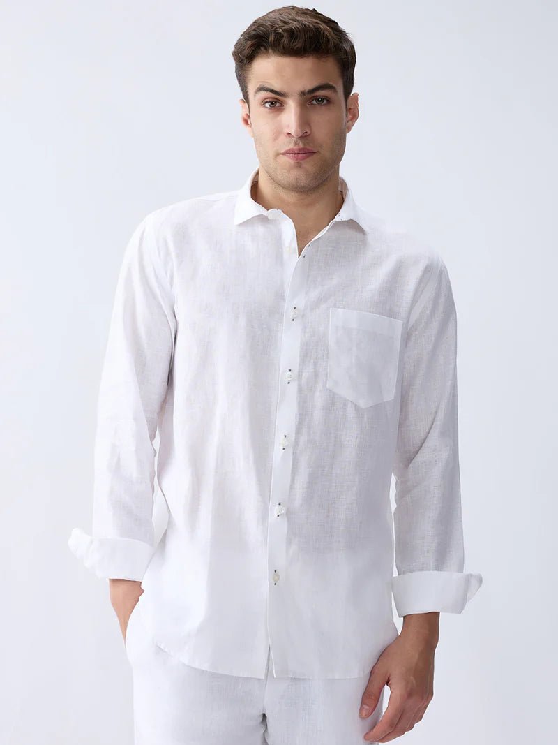 Cloudline White 100% Pure Linen Shirt (With Contrast Detailing) - CiceroniMen Shirtsbhrāta