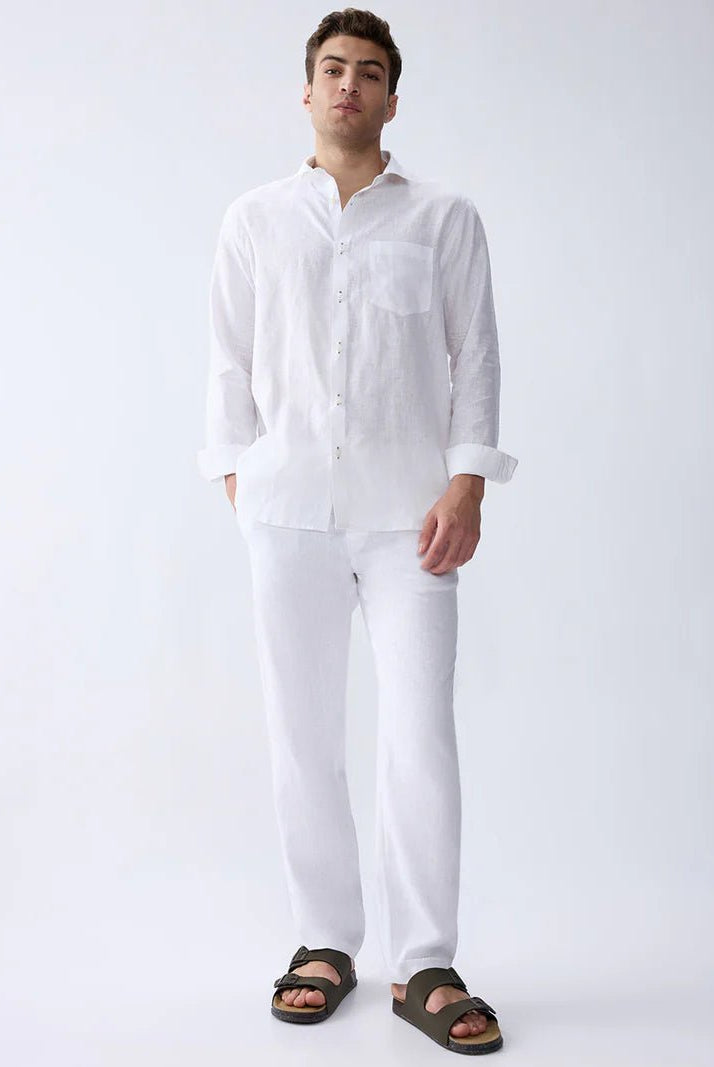 Cloudline White 100% Pure Linen Shirt (With Contrast Detailing) - CiceroniMen Shirtsbhrāta