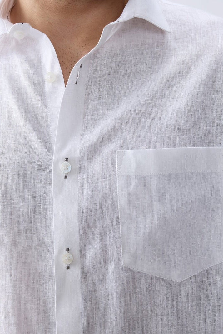 Cloudline White 100% Pure Linen Shirt (With Contrast Detailing) - CiceroniMen Shirtsbhrāta