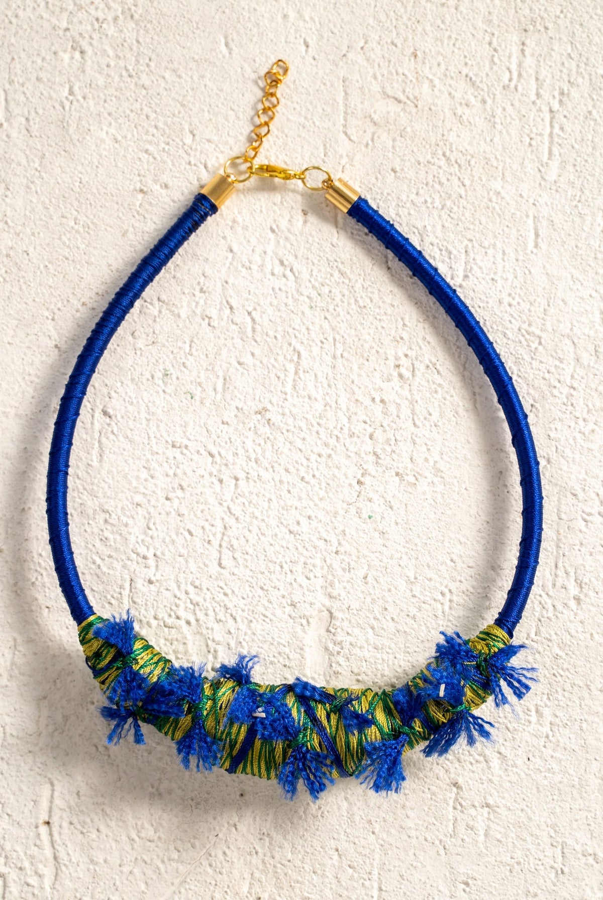 Cobalt Cord Necklace with Fringe Yarn Bib - CiceroniNeckpieceBoundless by Shilpi