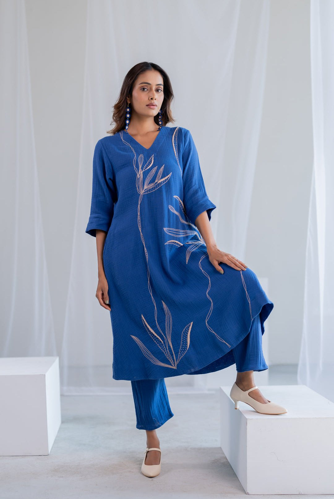Cobalt Ecru Foliage Kurta - CiceroniKurta, Everyday WearSilai Studio