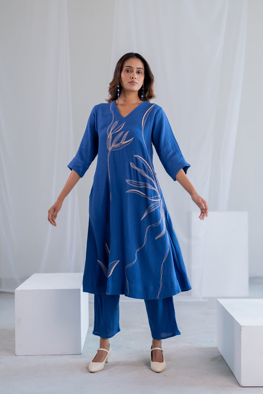 Cobalt Ecru Foliage Kurta - CiceroniKurta, Everyday WearSilai Studio
