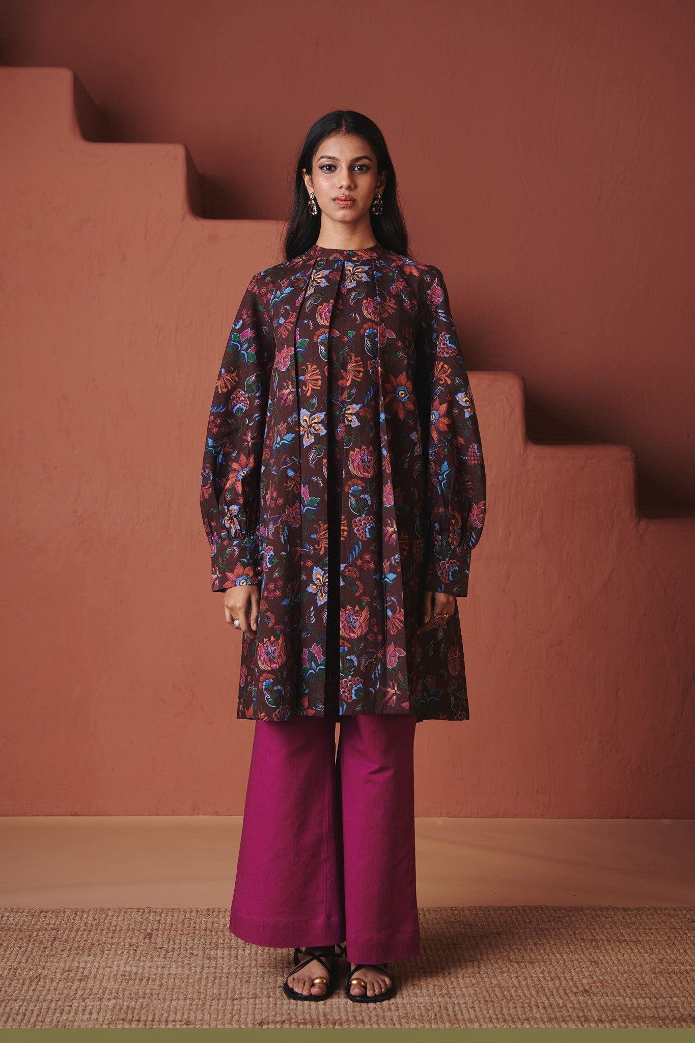 Coffee Chintz Co - Linen Front Pleated Kurta Set - CiceroniKurta Set, Everyday WearSaphed