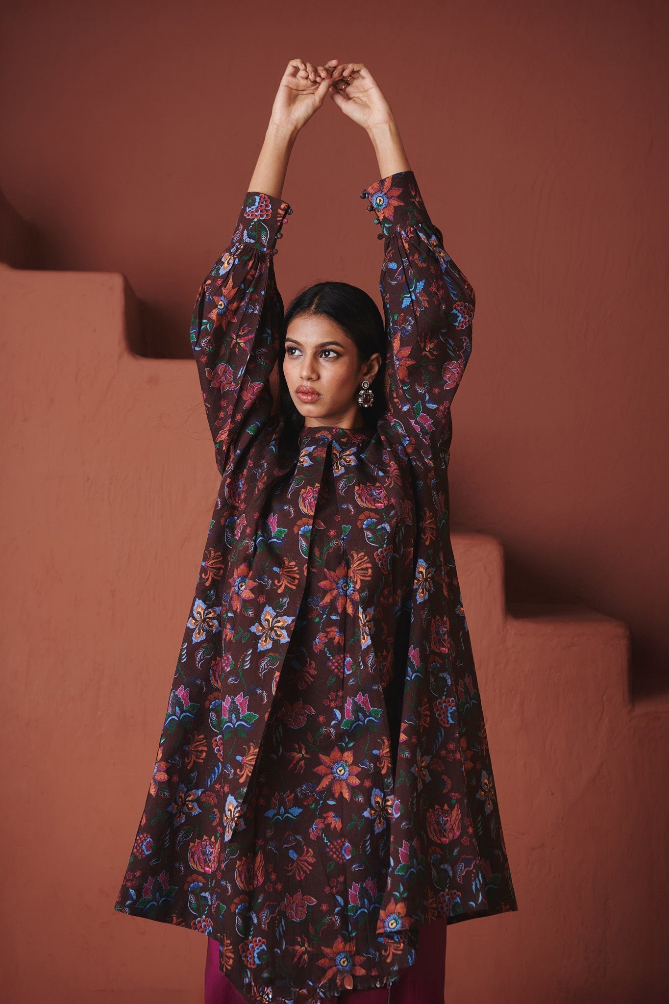 Coffee Chintz Co - Linen Front Pleated Kurta Set - CiceroniKurta Set, Everyday WearSaphed