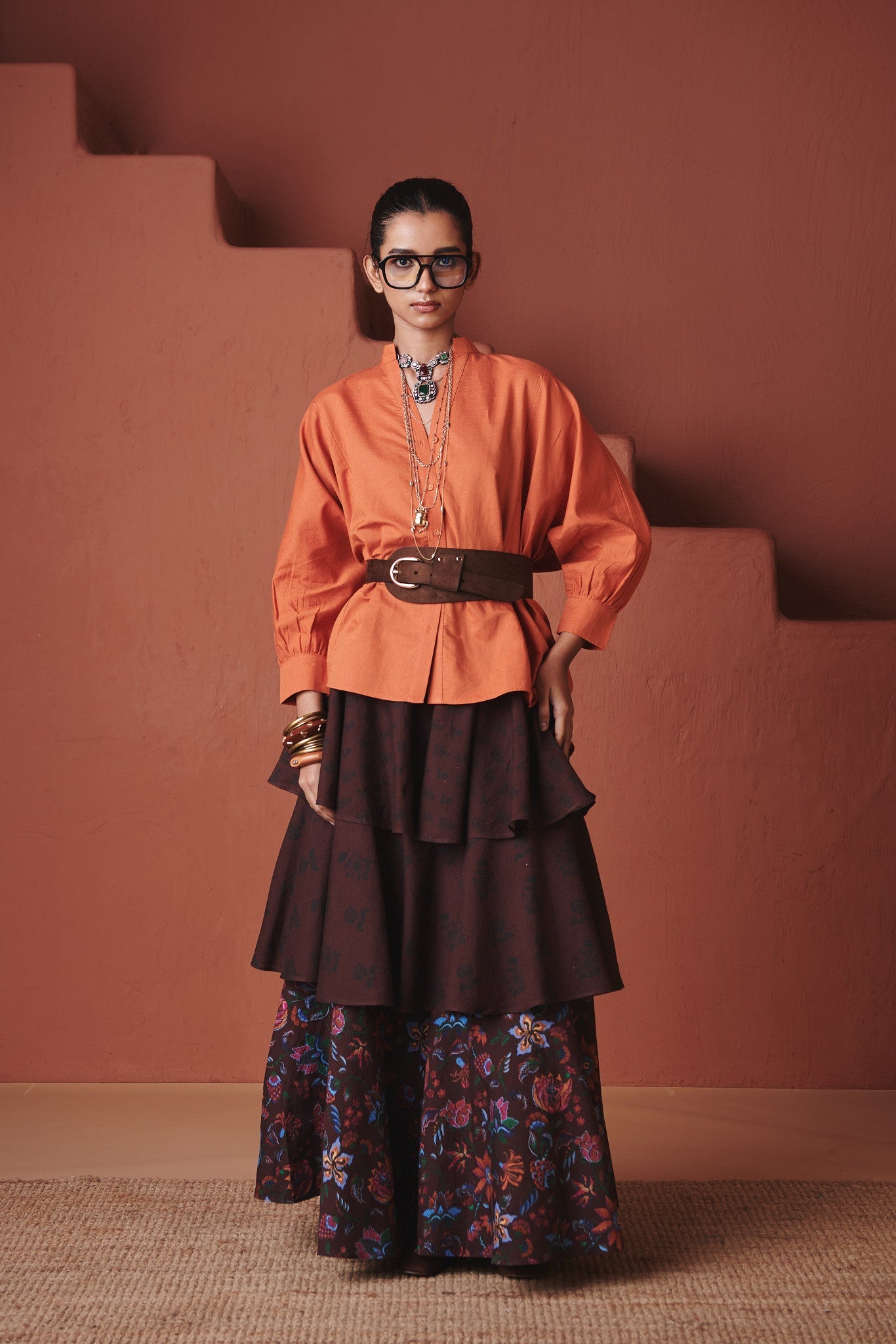 Coffee Chintz Co - Linen Tiered Skirt - CiceroniSkirtsSaphed