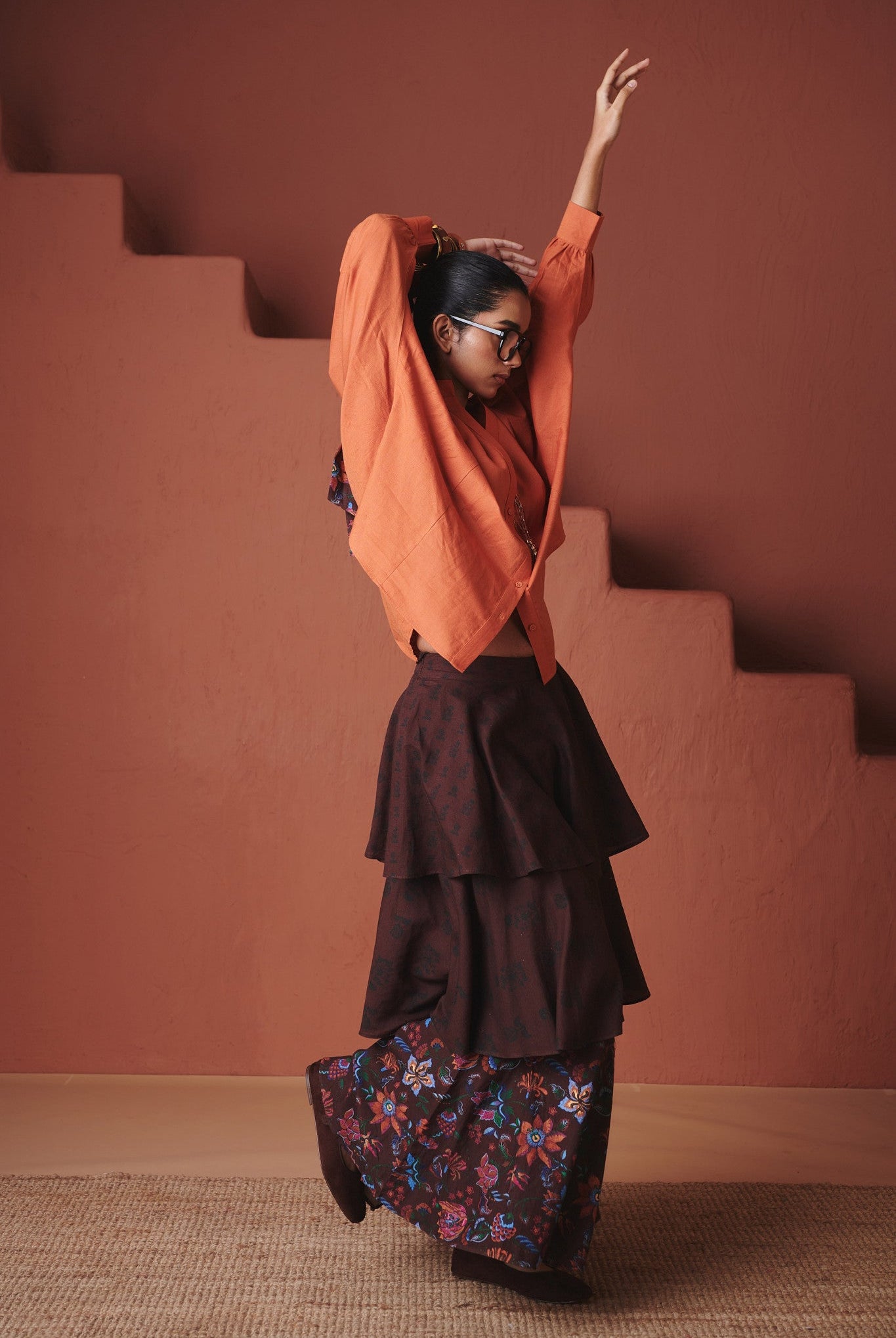 Coffee Chintz Co - Linen Tiered Skirt - CiceroniSkirtsSaphed