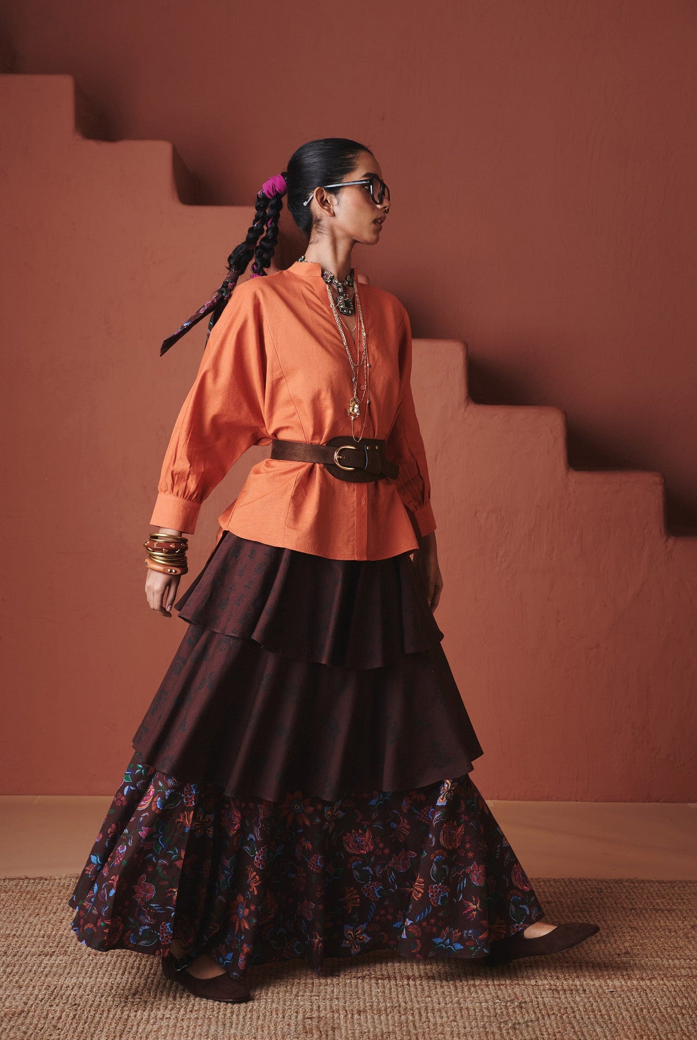 Coffee Chintz Co - Linen Tiered Skirt - CiceroniSkirtsSaphed