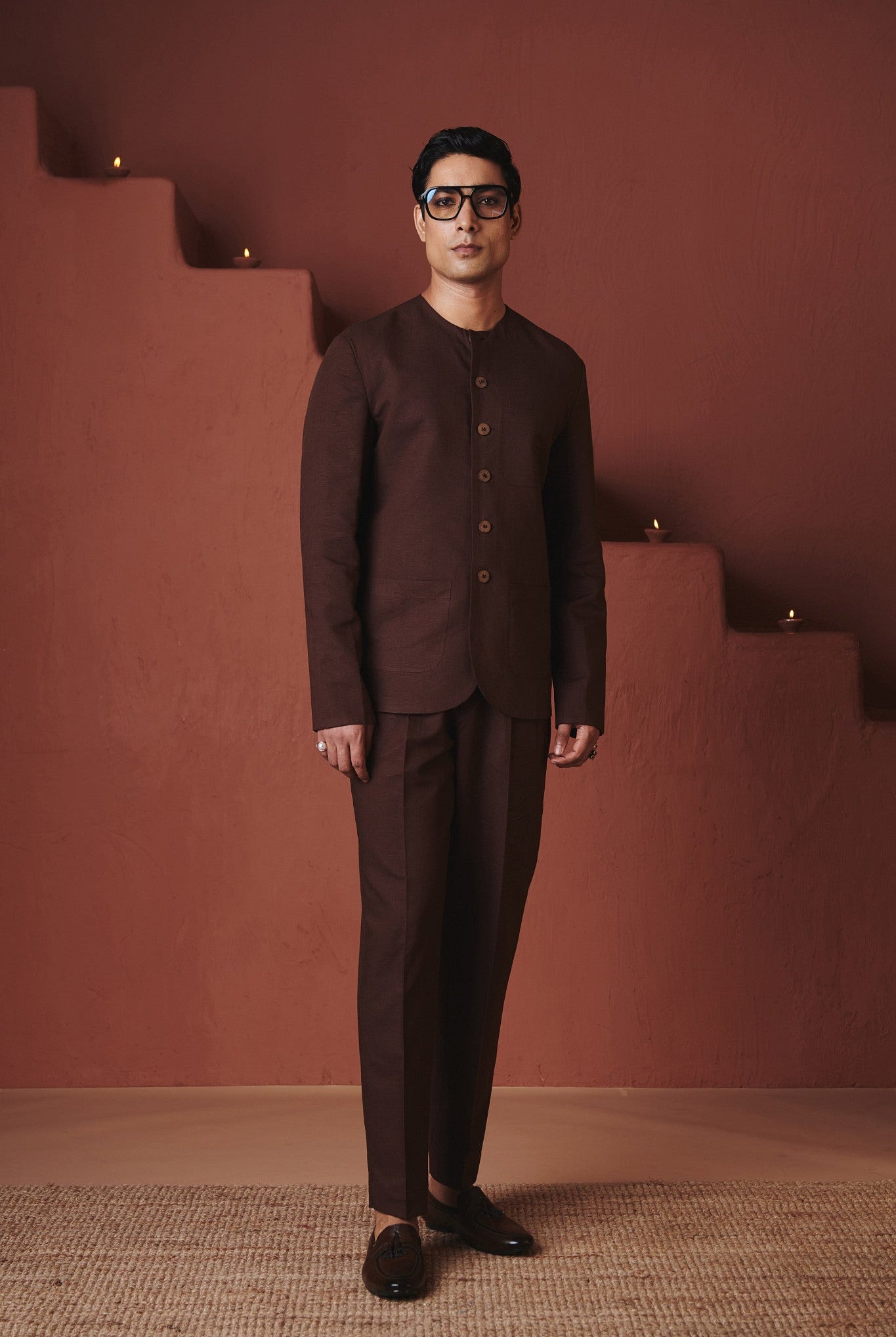 Coffee Co - Linen Men's Round Neck Jacket Set - CiceroniCo - ord SetSaphed