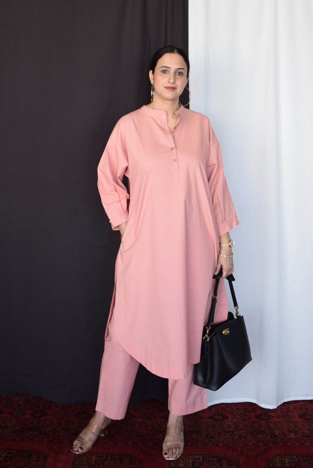 Coffee Pink Anti - fit Kurta with Placket - CiceroniKurta, Everyday WearHouse of Moxa