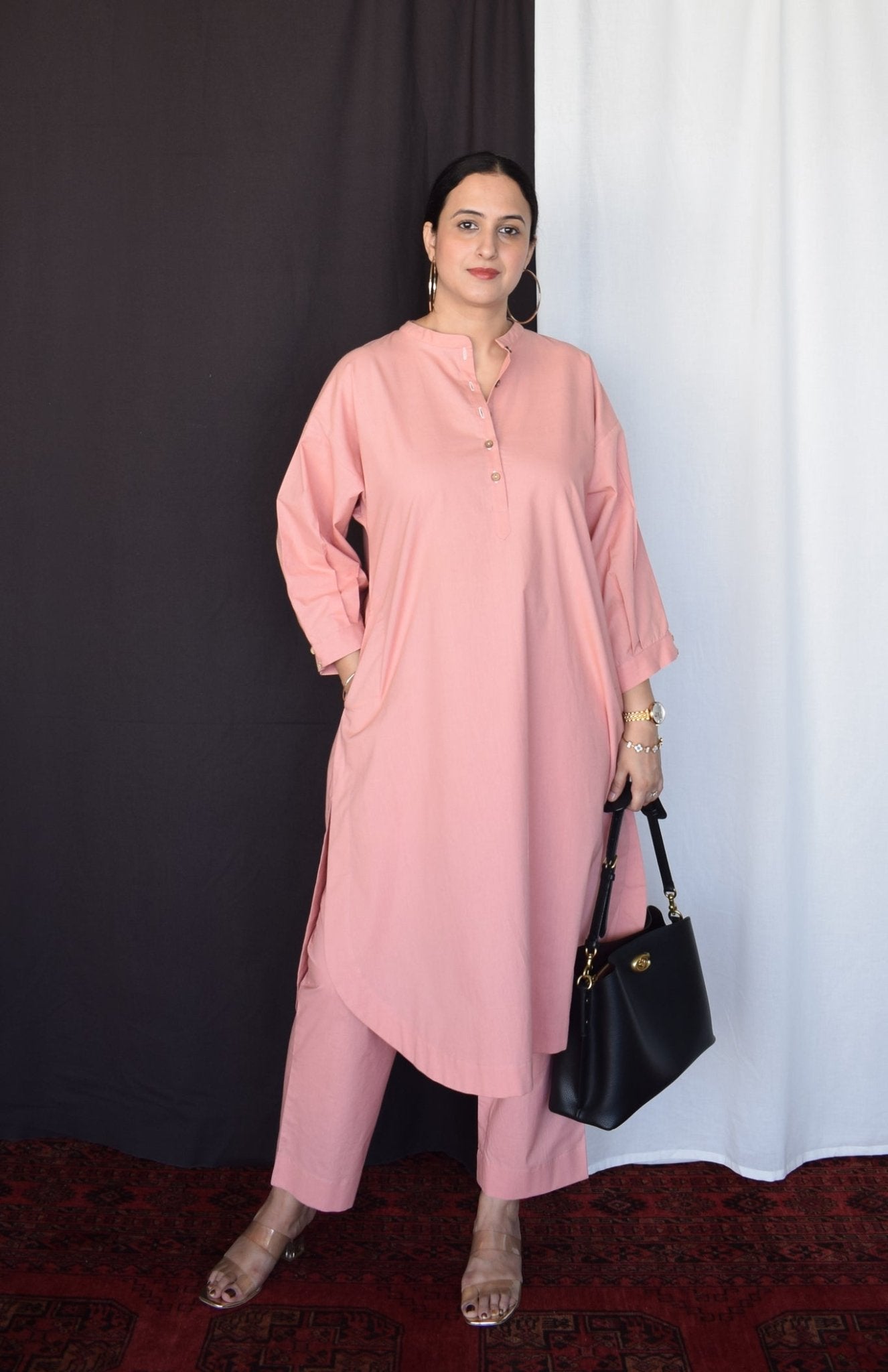 Coffee Pink Anti - fit Kurta with Placket - CiceroniKurta, Everyday WearHouse of Moxa