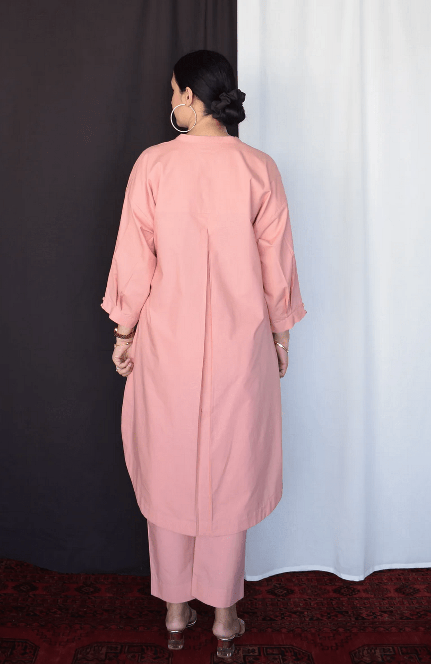 Coffee Pink Anti - fit Kurta with Placket - CiceroniKurta, Everyday WearHouse of Moxa