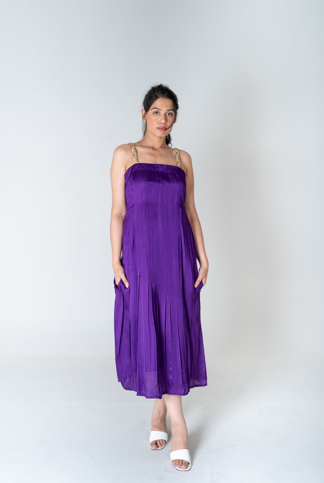 Color - Blocked Braided Sleeveless Purple Maxi Dress - CiceroniDressesNeora