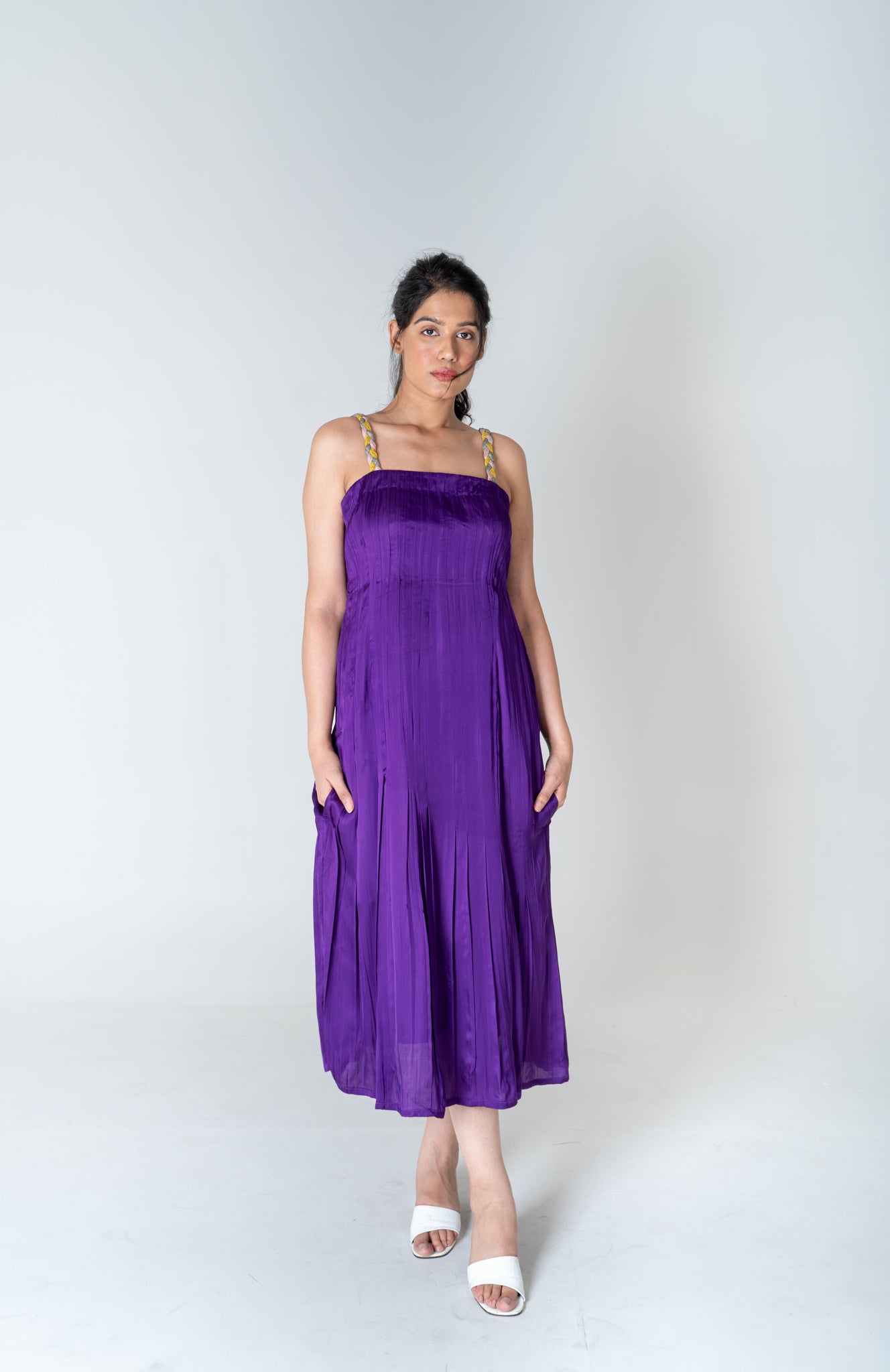 Color - Blocked Braided Sleeveless Purple Maxi Dress - CiceroniDressesNeora