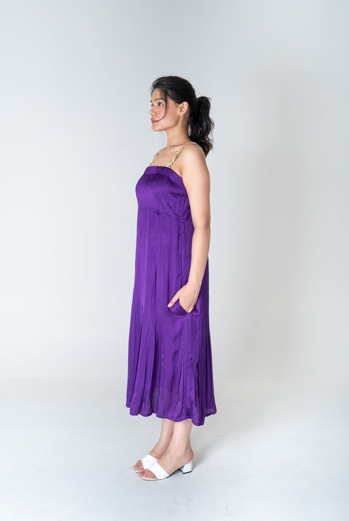 Color - Blocked Braided Sleeveless Purple Maxi Dress - CiceroniDressesNeora