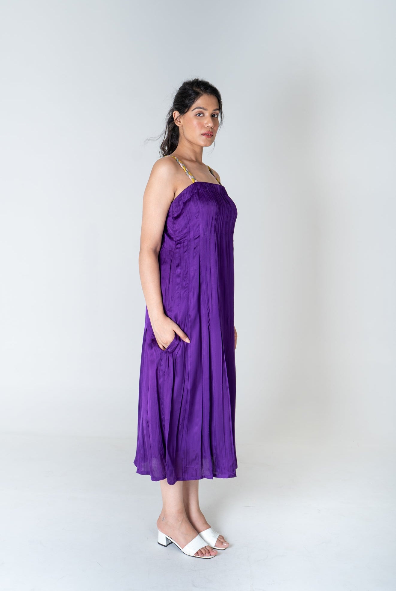 Color - Blocked Braided Sleeveless Purple Maxi Dress - CiceroniDressesNeora