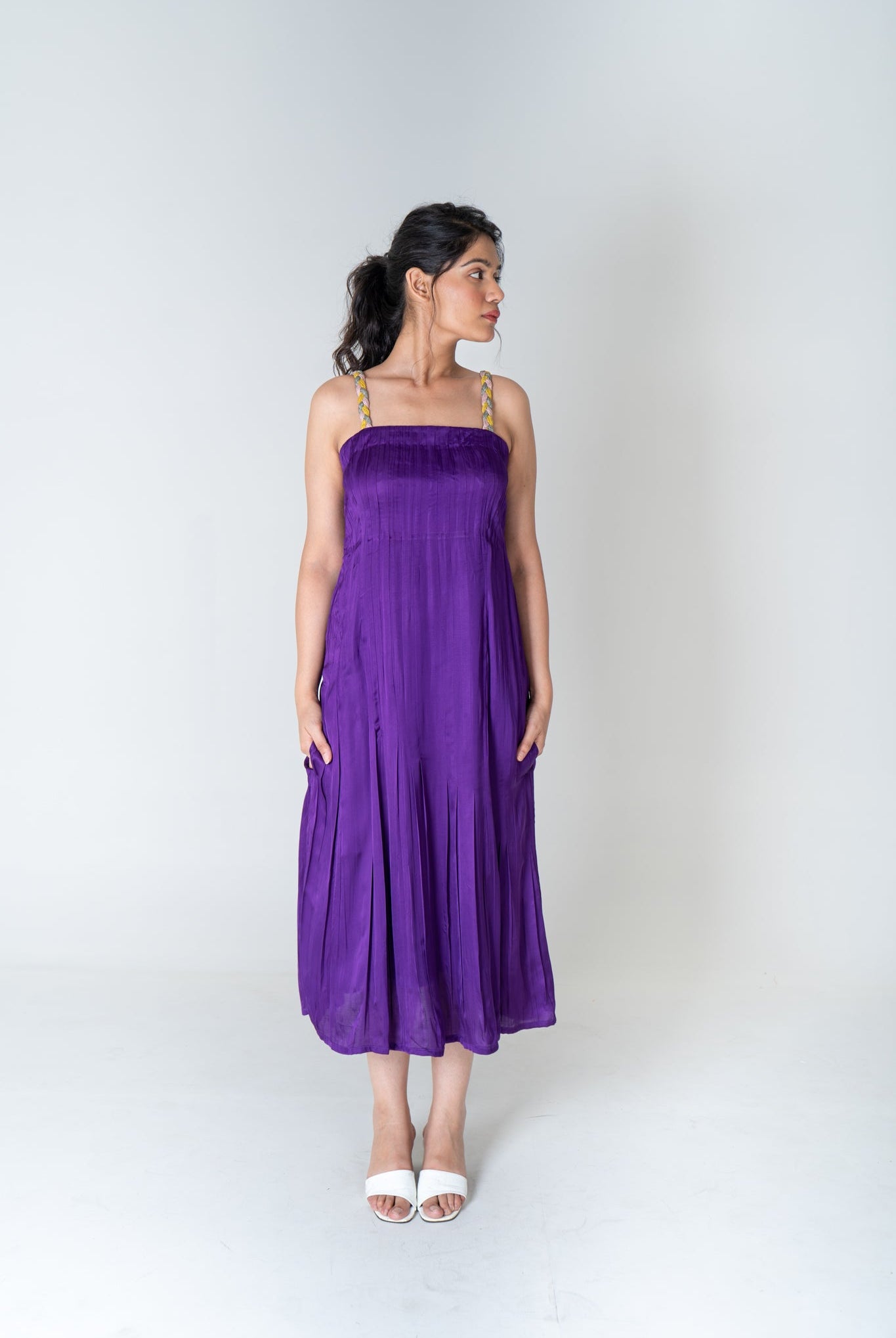 Color - Blocked Braided Sleeveless Purple Maxi Dress - CiceroniDressesNeora