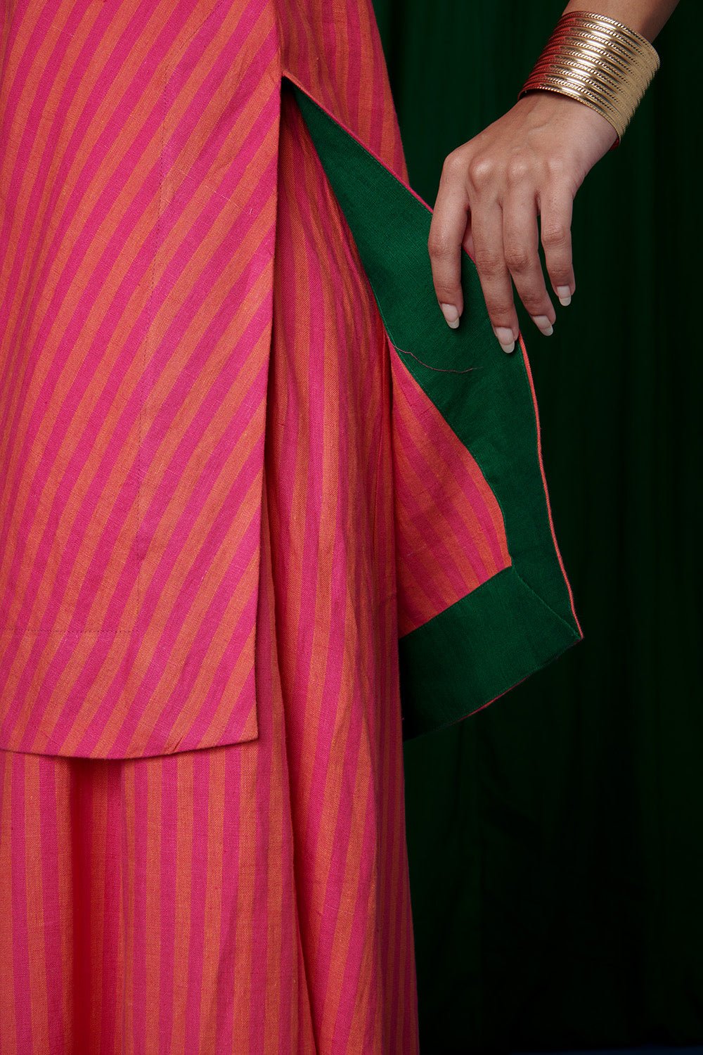 Coral Linen Sharara Set with Dupatta - CiceroniKurta Set, Festive WearSaphed