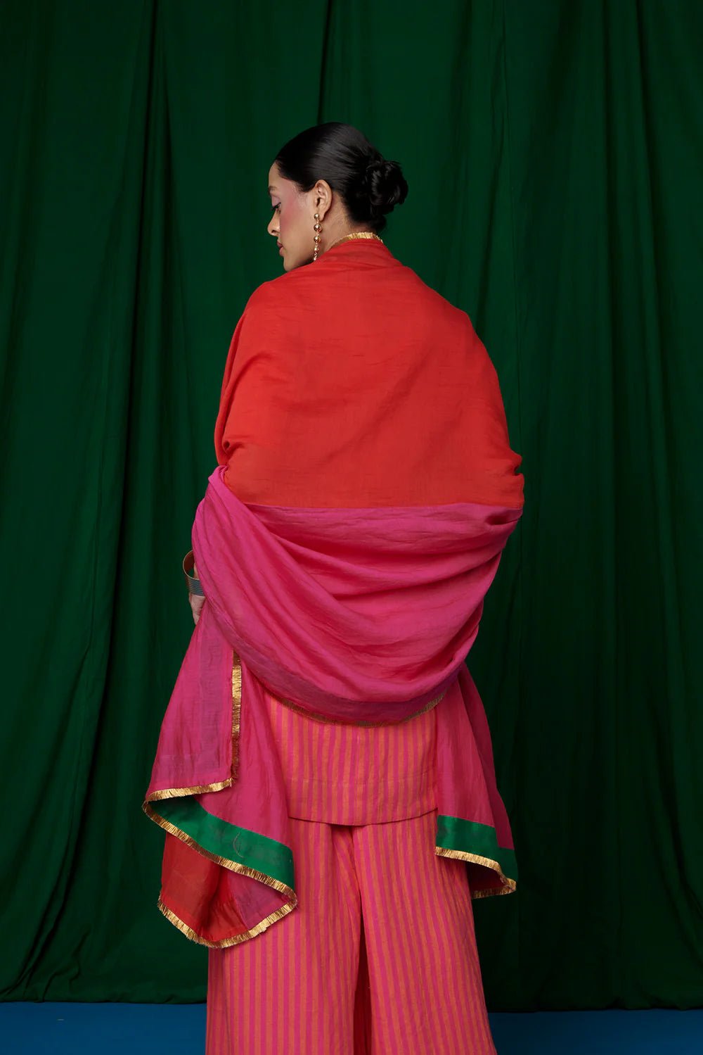 Coral Linen Sharara Set with Dupatta - CiceroniKurta Set, Festive WearSaphed