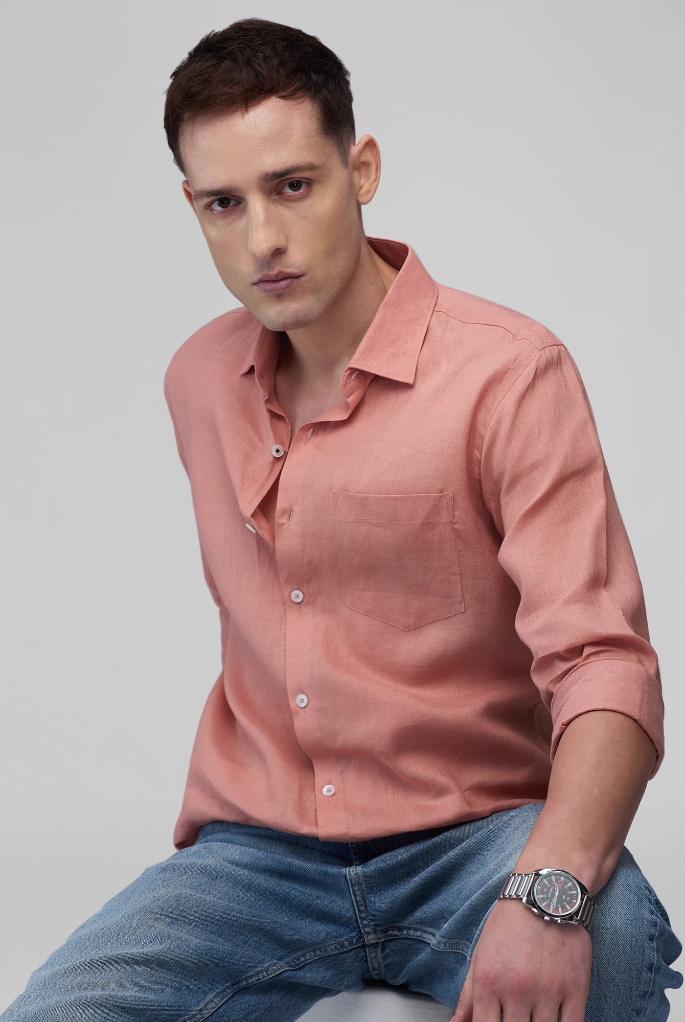 Coral Peach 100% Linen Classic Shirt - CiceroniMen Shirtsbhrāta