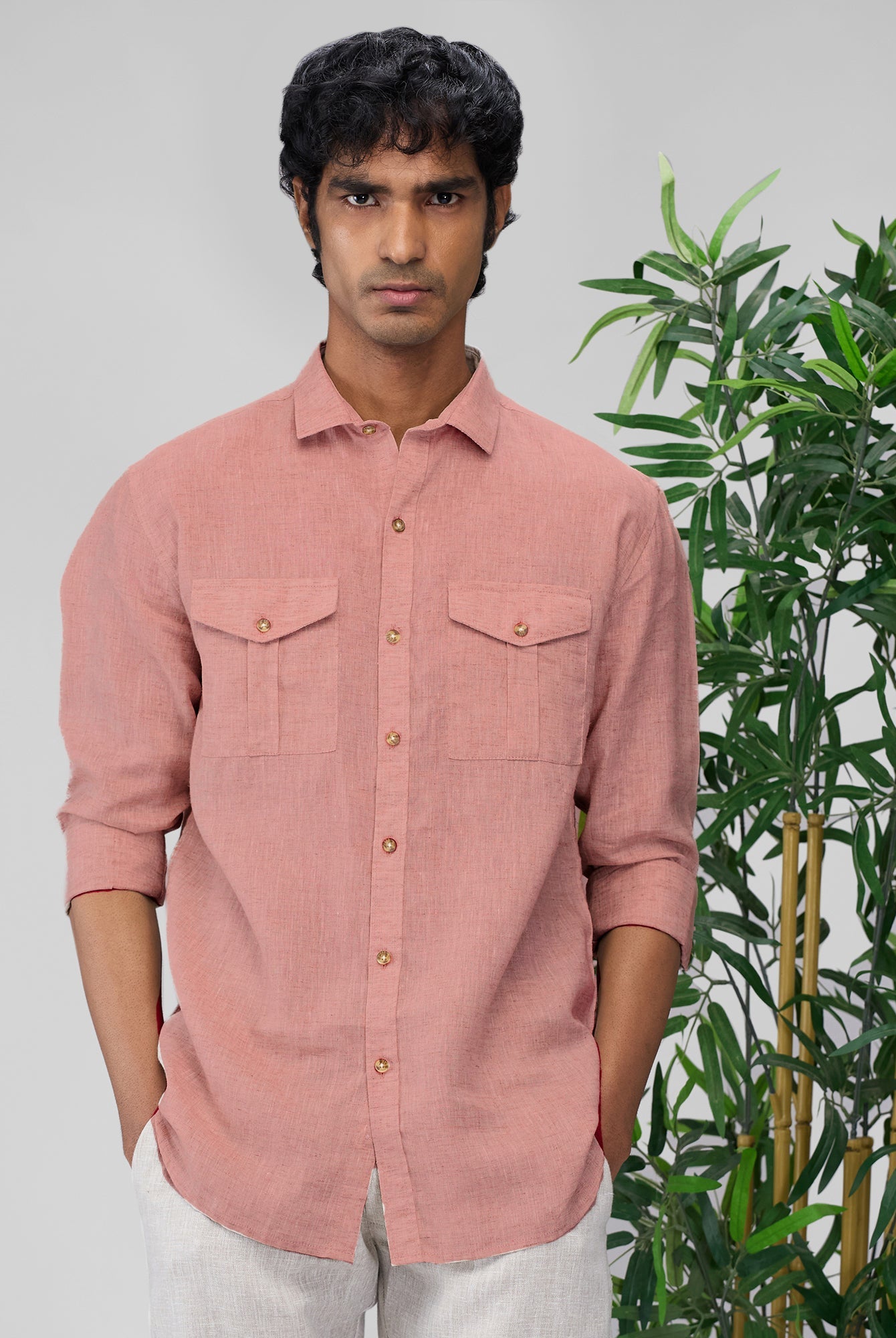 Coral Peach 100% Linen Safari Shirt - CiceroniMen Shirtsbhrāta
