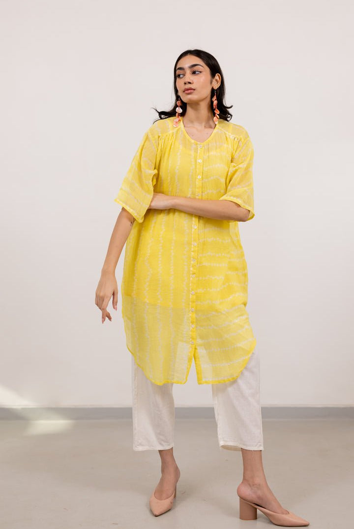 Corn Yellow Bandhej Tunic with White Pants - CiceroniKurta Set, Everyday WearSilai Studio