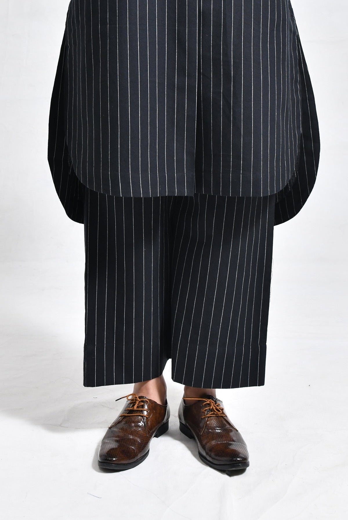 Cotton Stripes Box Pleat Co - ord (Set of 2) - Black - CiceroniKurta Set, Everyday WearHiranya