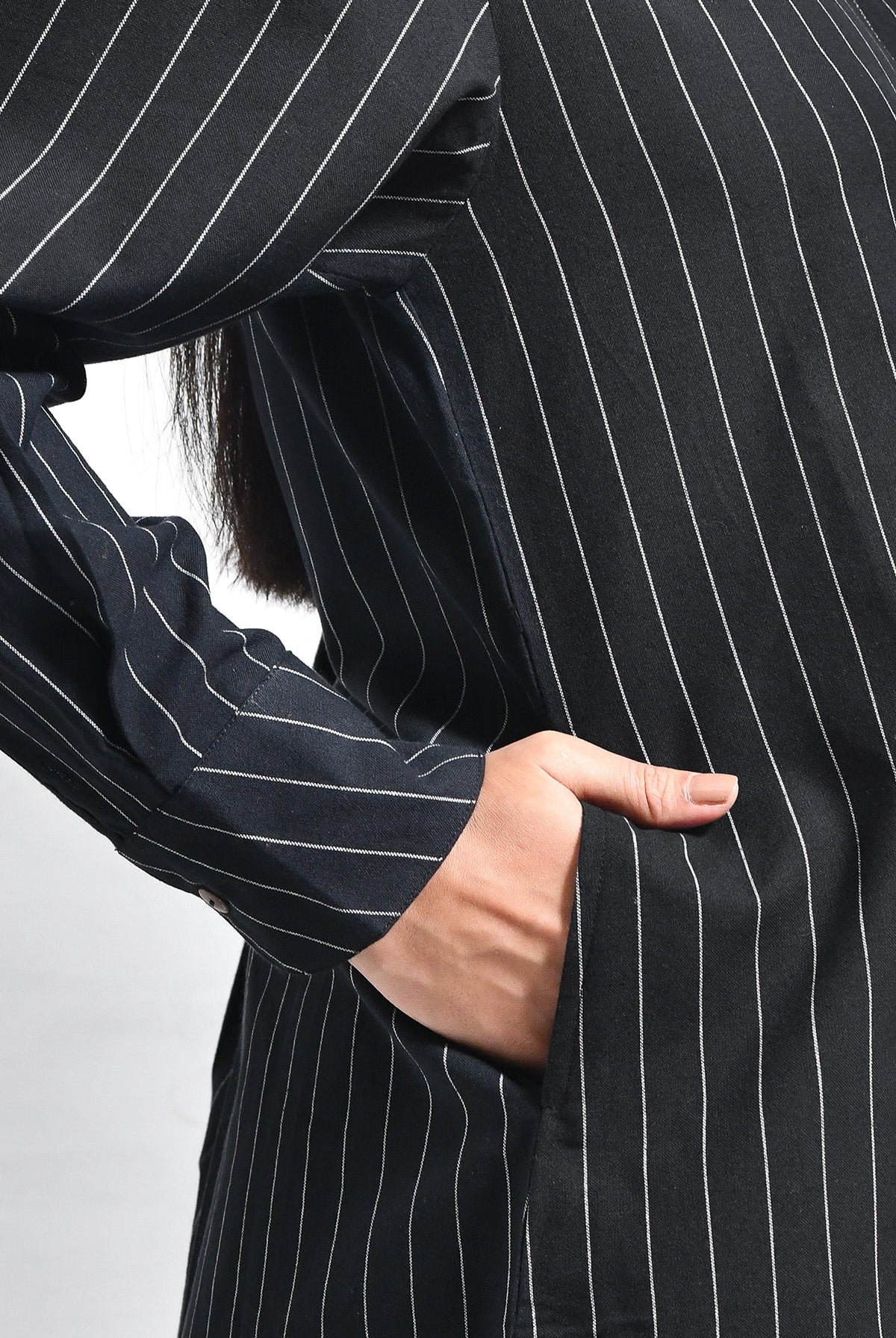 Cotton Stripes Box Pleat Co - ord (Set of 2) - Black - CiceroniKurta Set, Everyday WearHiranya