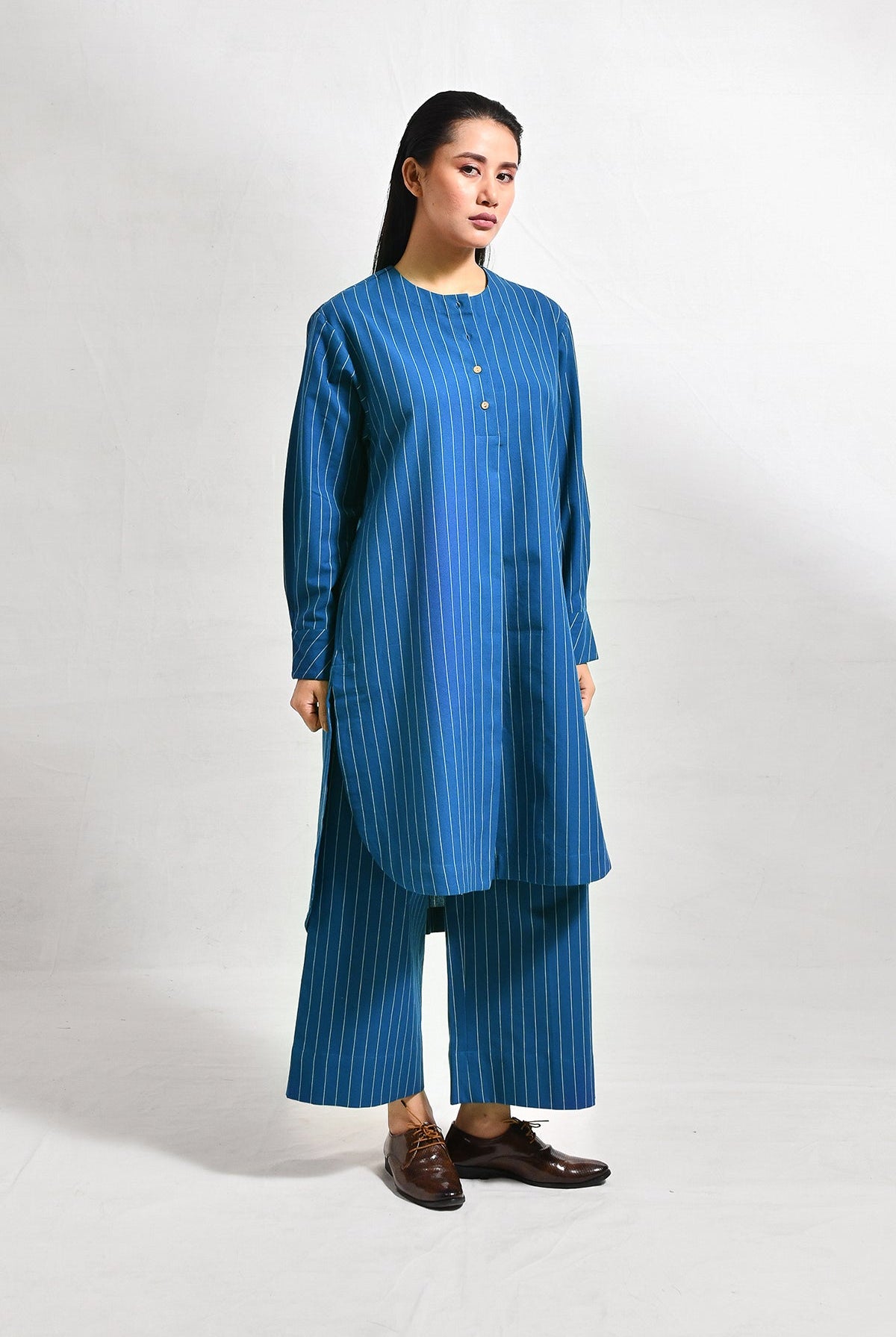 Cotton Stripes Box Pleat Co - ord (Set of 2) - CiceroniKurta Set, Everyday WearHiranya