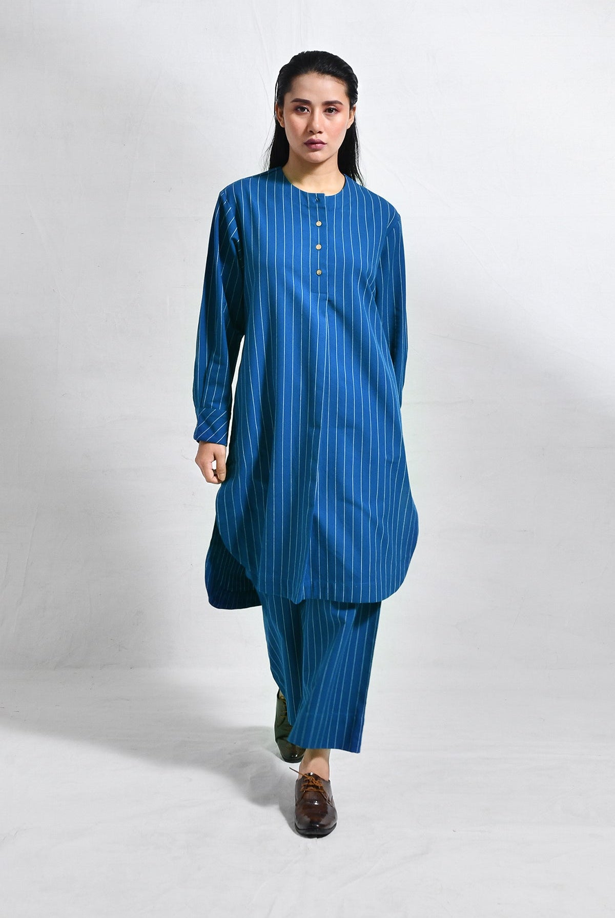 Cotton Stripes Box Pleat Co - ord (Set of 2) - CiceroniKurta Set, Everyday WearHiranya