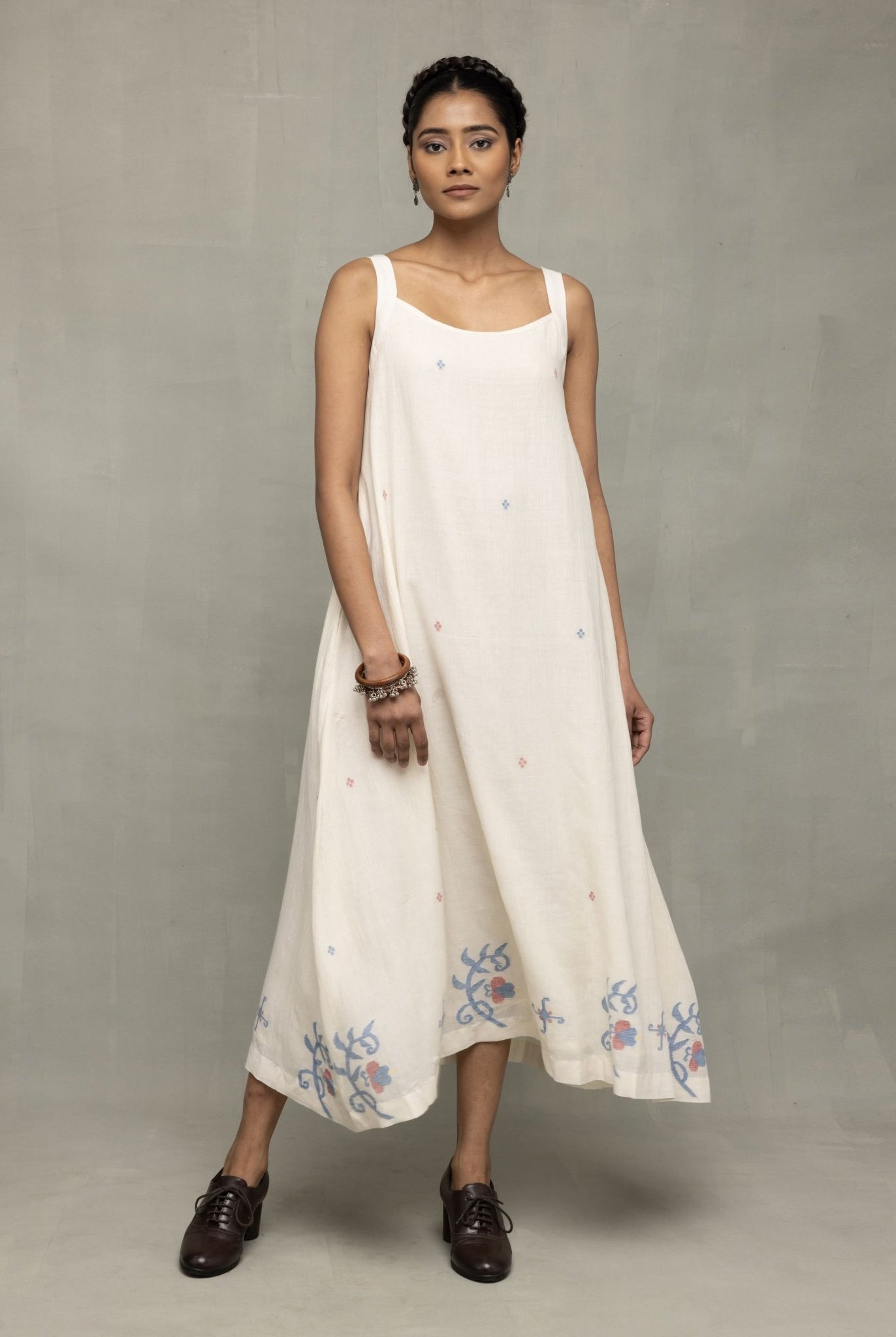 Cream Bela Buta Pure Cotton Jamdani Dress - CiceroniDressesSutra Art of Clothing