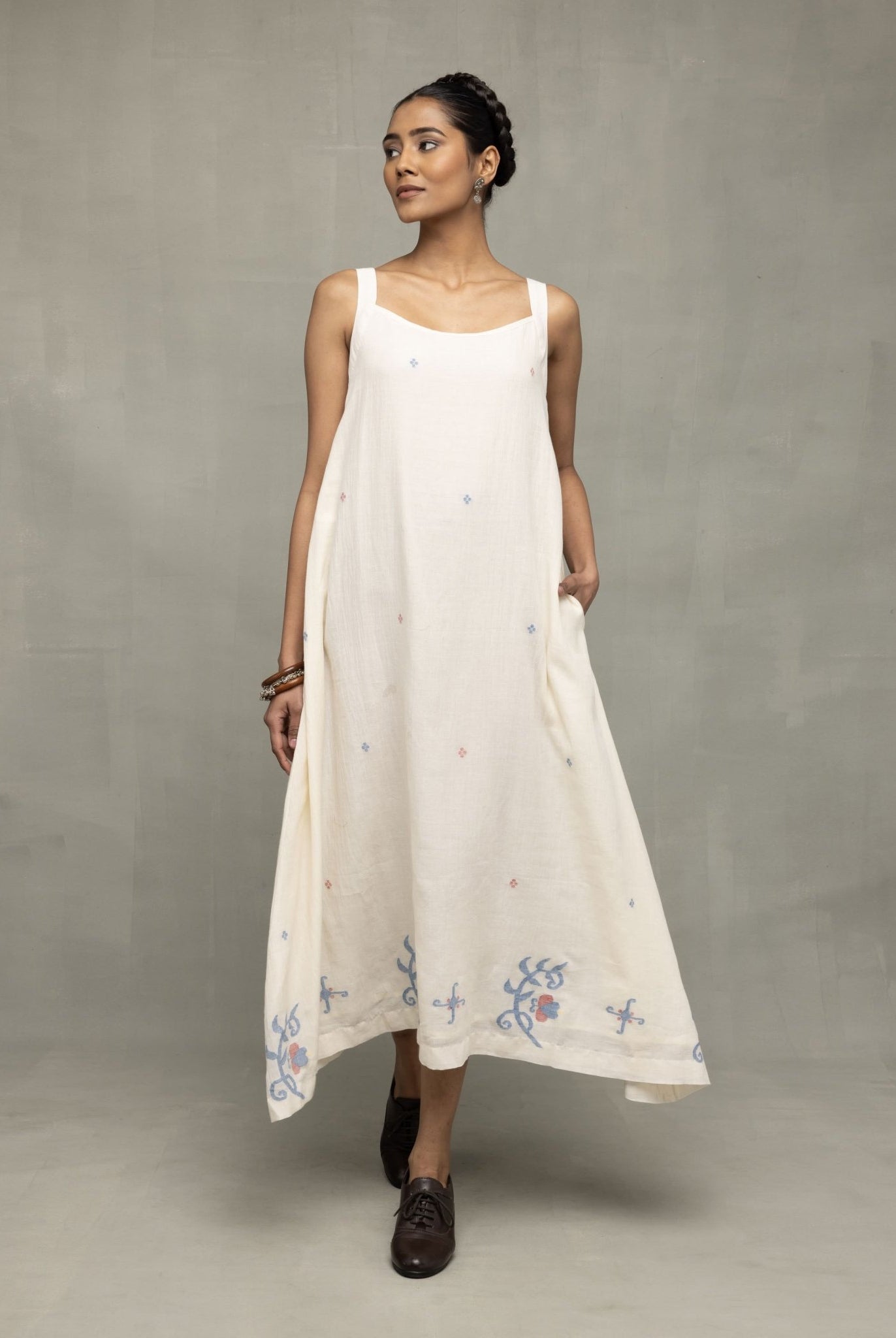 Cream Bela Buta Pure Cotton Jamdani Dress - CiceroniDressesSutra Art of Clothing