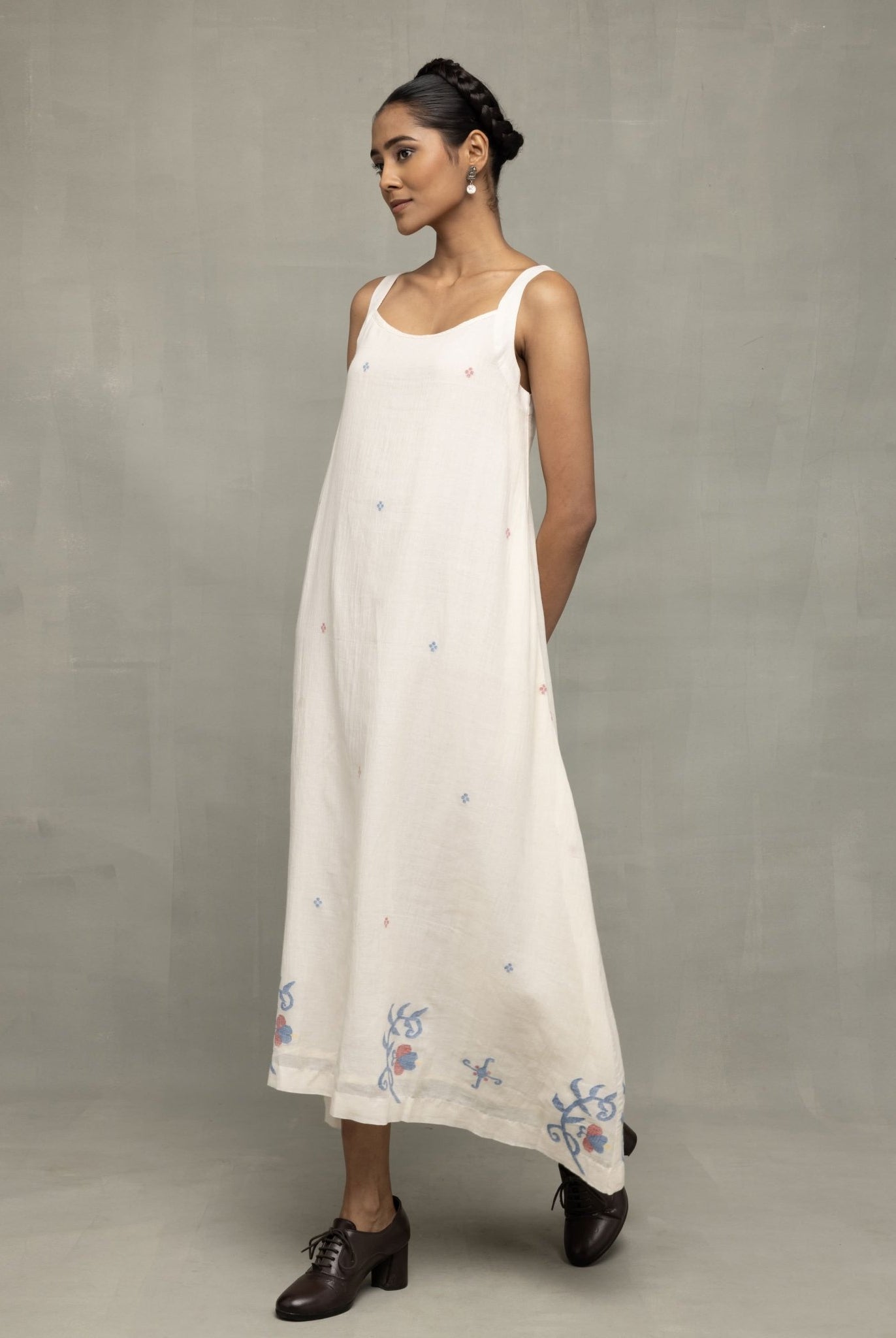 Cream Bela Buta Pure Cotton Jamdani Dress - CiceroniDressesSutra Art of Clothing