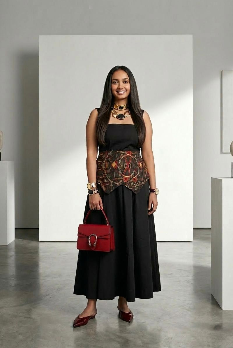 Crimson Echo Corset Belt with Dress - CiceroniDressArtbeats by Keerthana