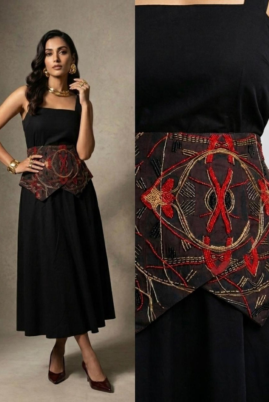 Crimson Echo Corset Belt with Dress - CiceroniDressArtbeats by Keerthana