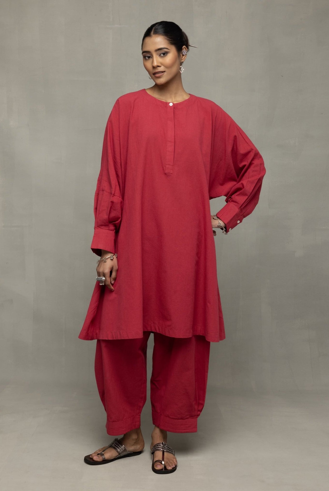 Crimson Pink Kala Cotton Oversized Co - ord Set - CiceroniKurta Set, Everyday WearSutra Art of Clothing