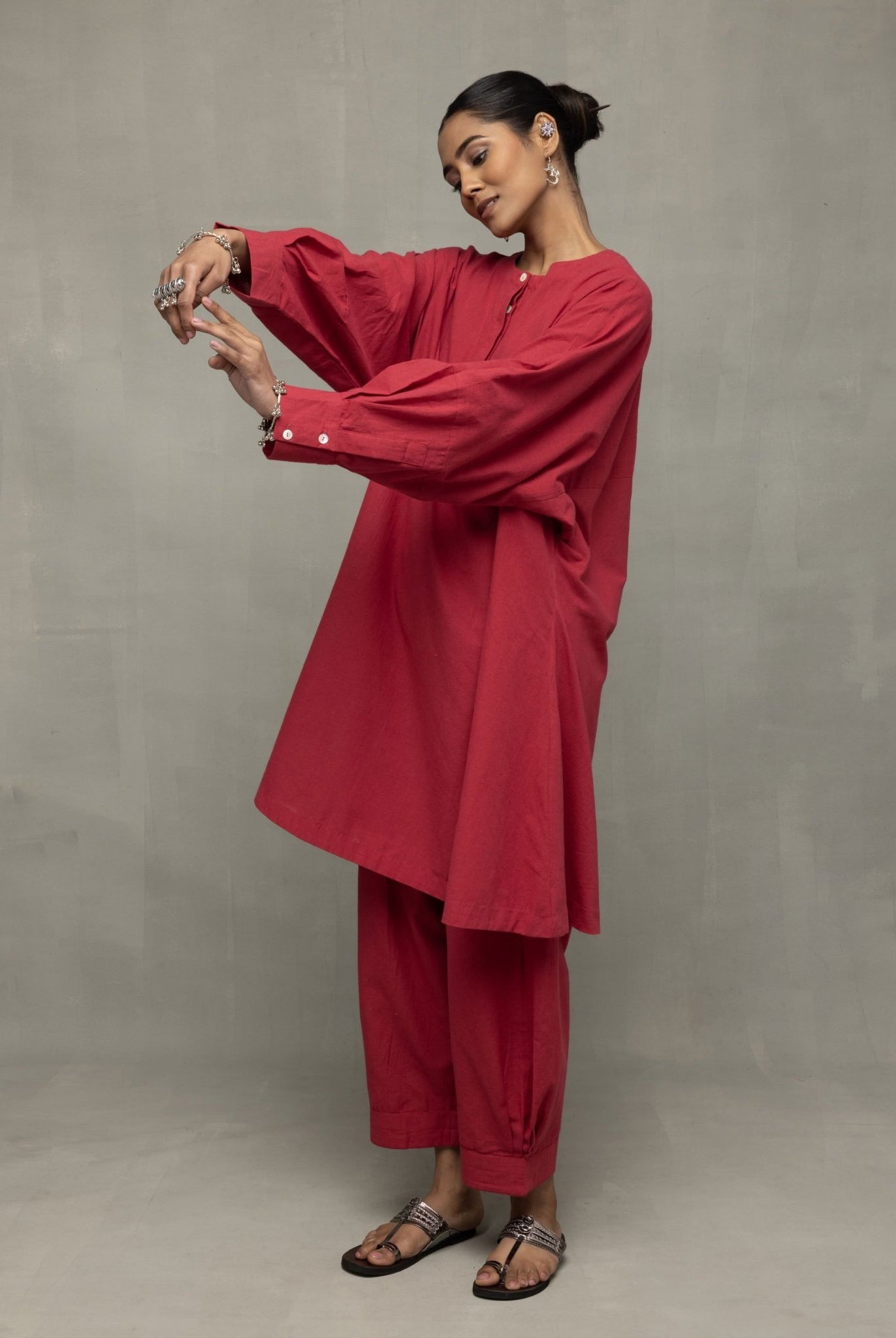 Crimson Pink Kala Cotton Oversized Co - ord Set - CiceroniKurta Set, Everyday WearSutra Art of Clothing