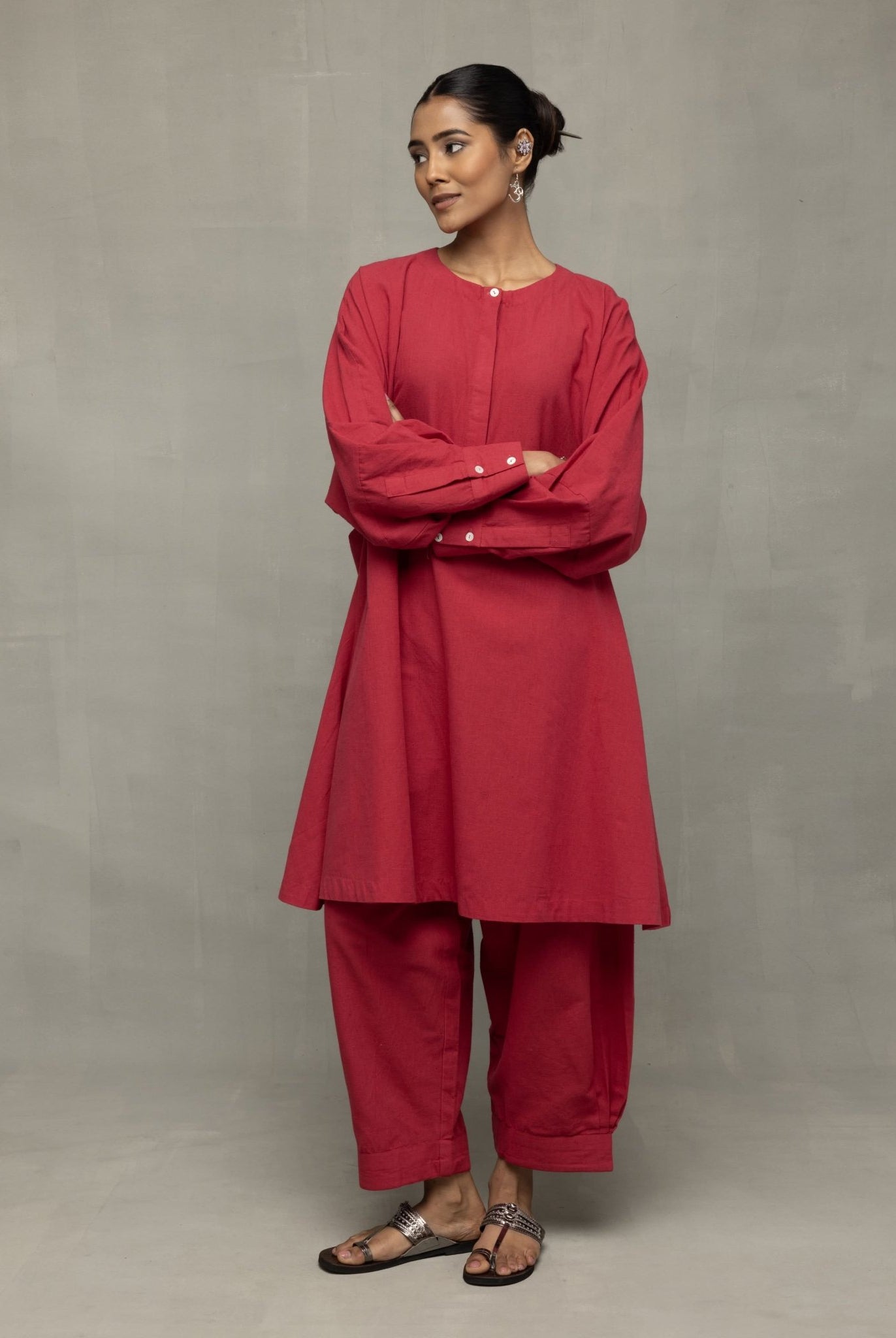 Crimson Pink Kala Cotton Oversized Co - ord Set - CiceroniKurta Set, Everyday WearSutra Art of Clothing