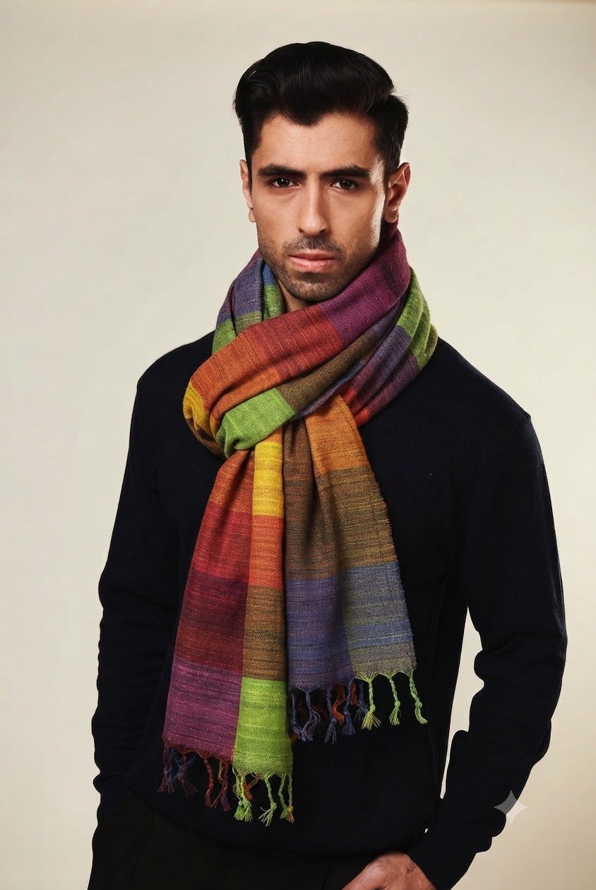 Crimson Red Madras Checks Peace Silk Scarf for Men - CiceroniScarfAeshaane
