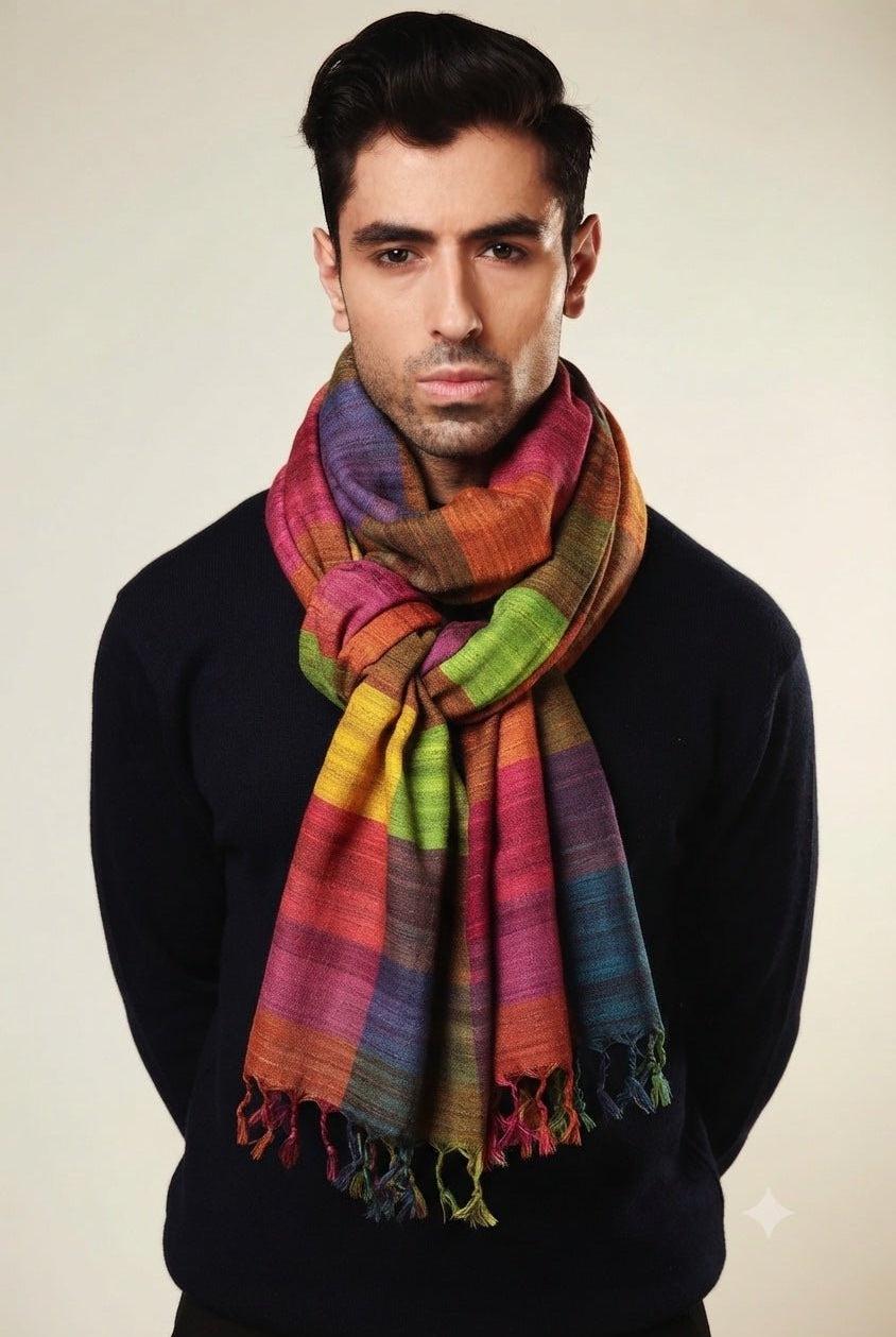 Crimson Red Madras Checks Peace Silk Scarf for Men - CiceroniScarfAeshaane