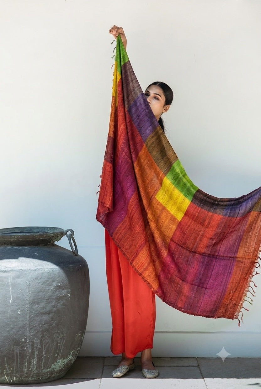Crimson Red Madras Checks Peace Silk Scarf for Women - CiceroniScarfAeshaane