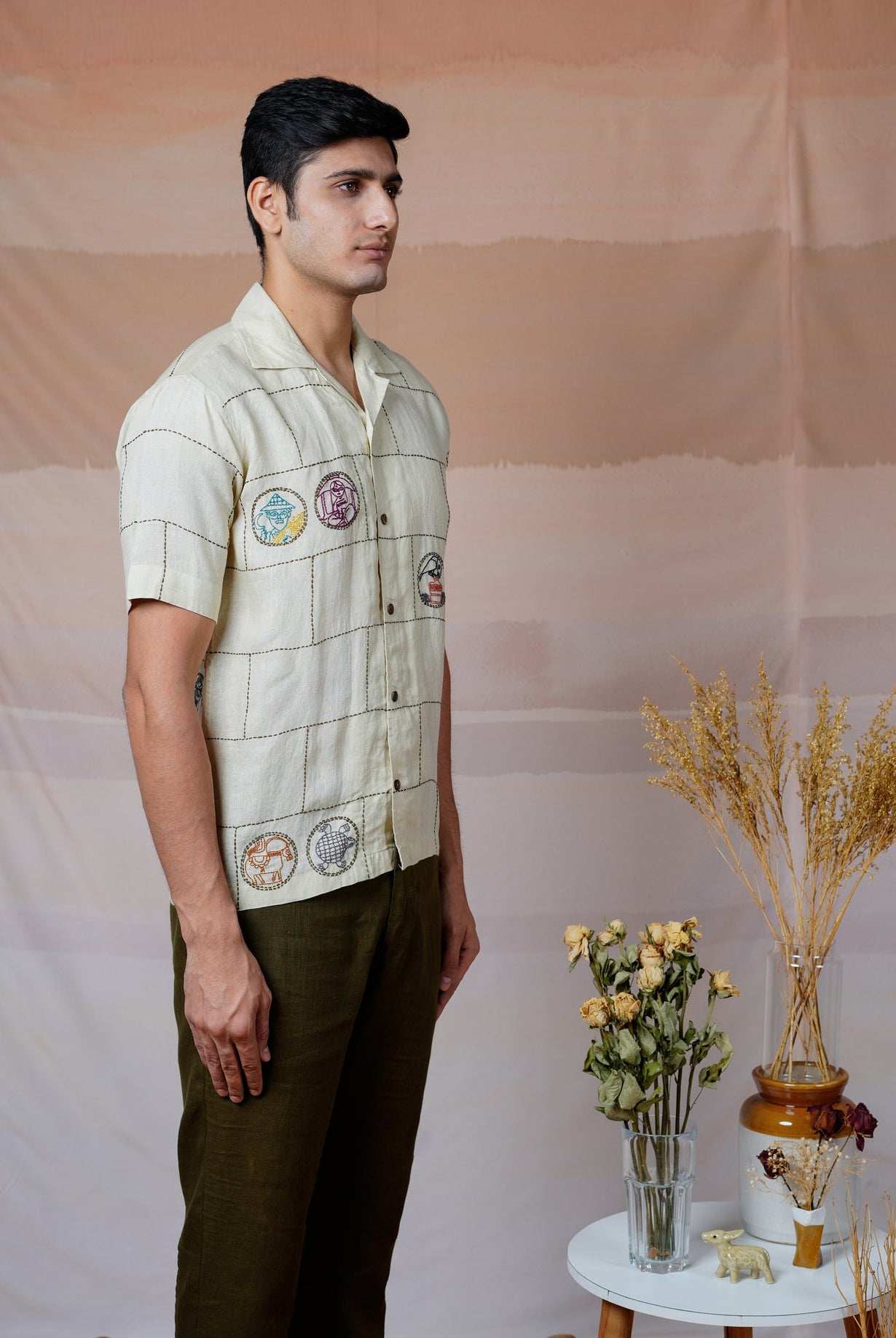 Cultural Tales - Hand Embroidered Unisex Linen Shirt - CiceroniShirtsCultura Studio