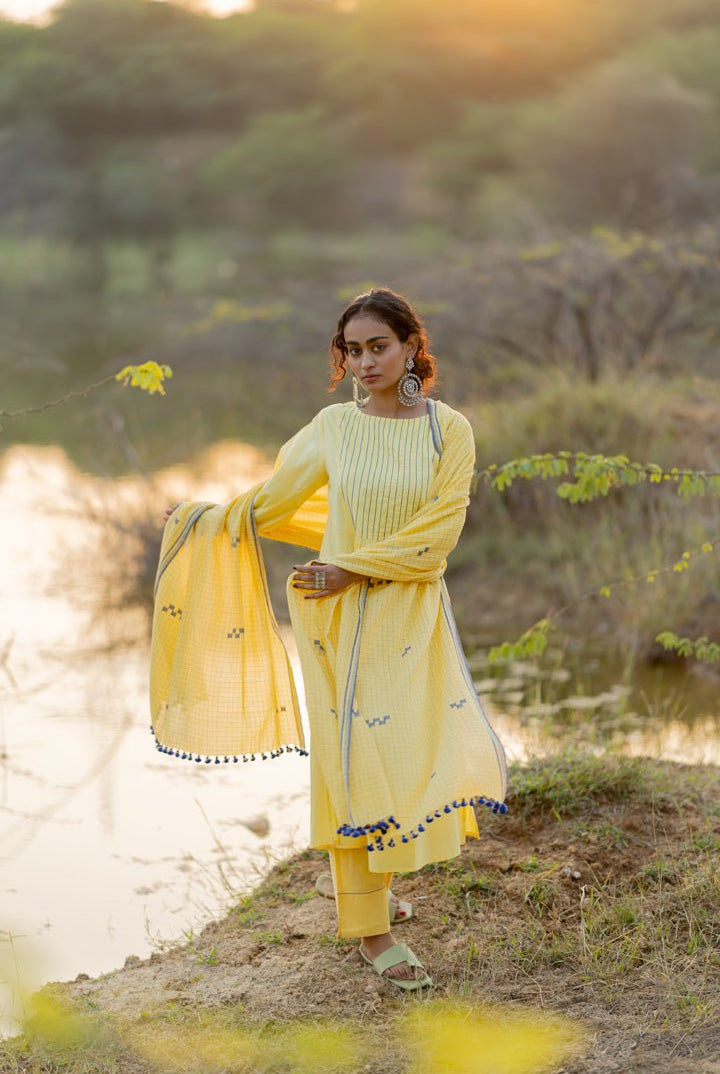 Cupcake Yellow Kurta Set with Dupatta - CiceroniKurta Set, Everyday WearMaidaan
