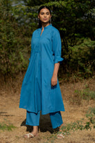 Cyan Blue Kurta Set with Pink Jaamdani Dupatta - CiceroniKurta Set, Everyday WearMaidaan